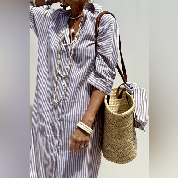 Minimalist Tied Button Up Three-Quarter Sleeve Dress - Picture 8 of 14